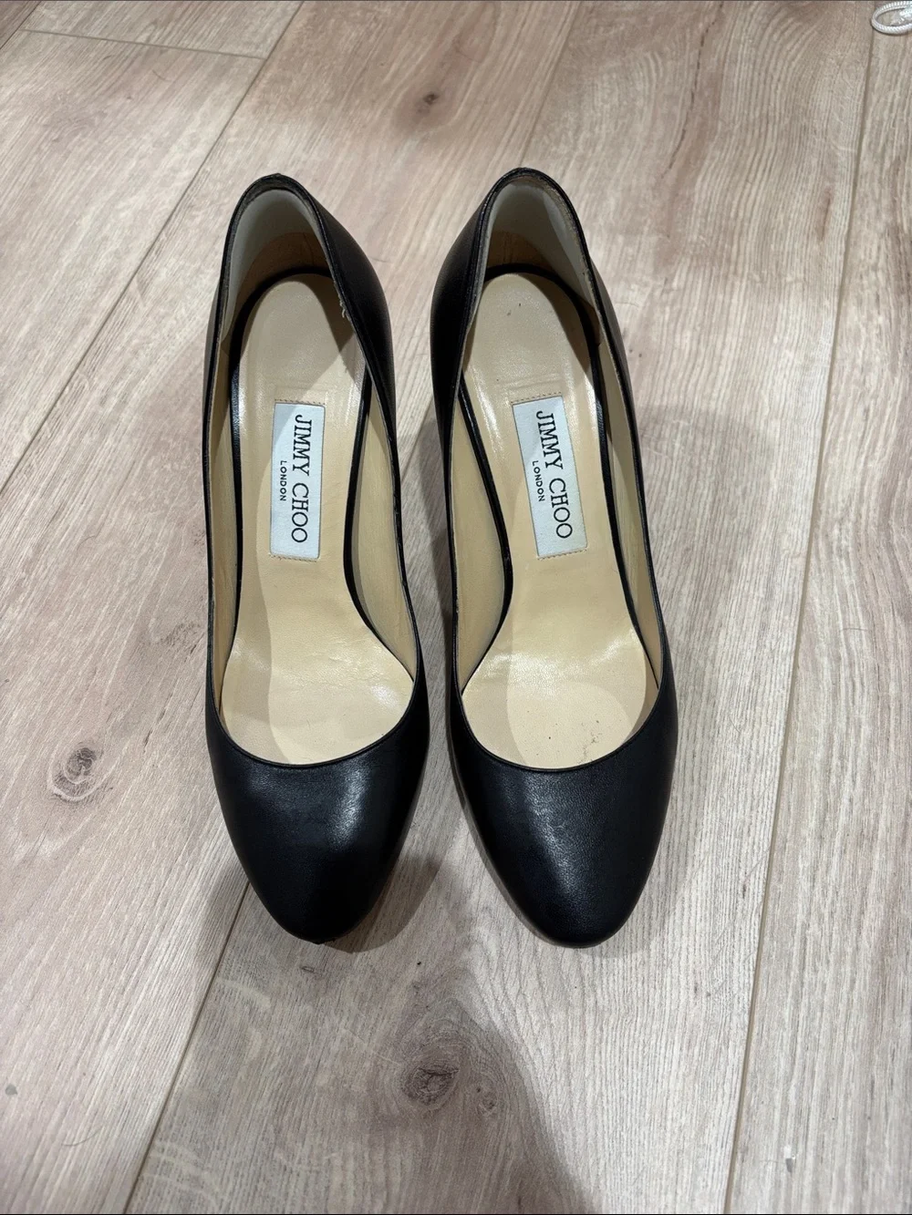 Jimmy Choo Black Leather Round-Toe Pumps
